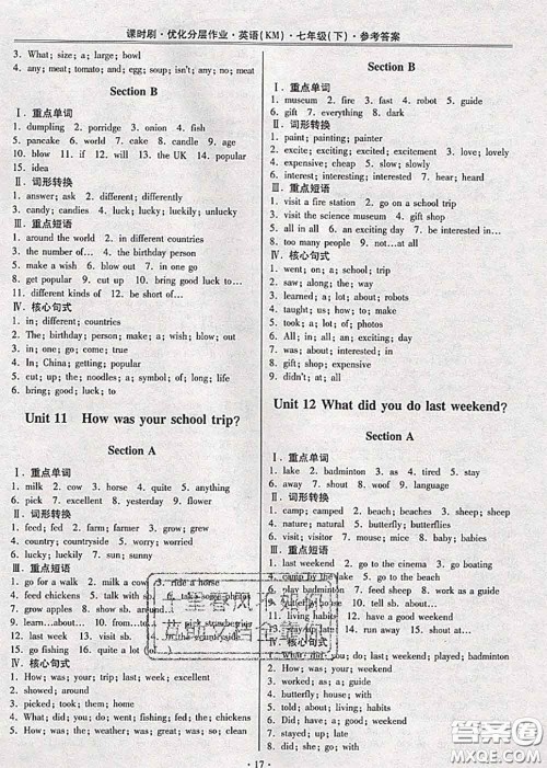 2020年课时刷优化分层作业七年级英语下册人教版答案 2020年课时刷优化分层作业七年级英语下册人教版答案