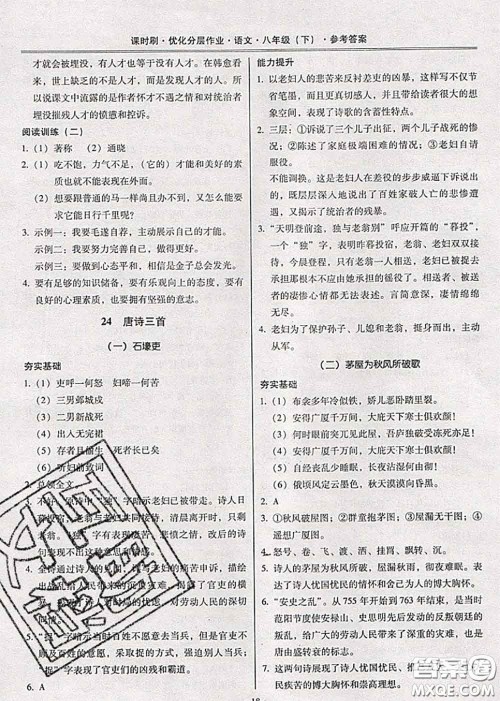 2020年课时刷优化分层作业八年级语文下册人教版答案 2020年课时刷优化分层作业八年级语文下册人教版答案