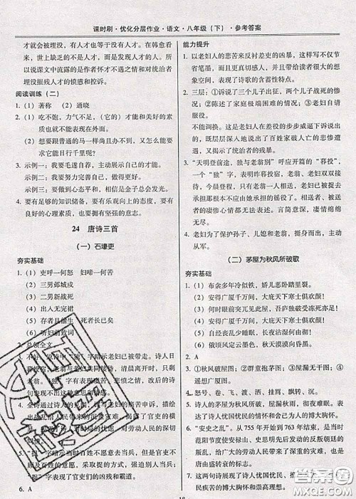 2020年课时刷优化分层作业八年级语文下册人教版答案