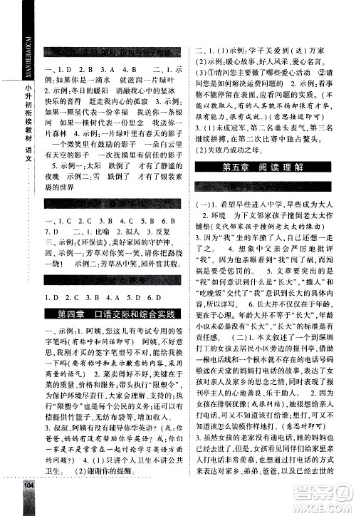 宁夏人民教育出版社2020年经纶学典小升初衔接教材语文参考答案 宁夏人民教育出版社2020年经纶学典小升初衔接教材语文参考答案