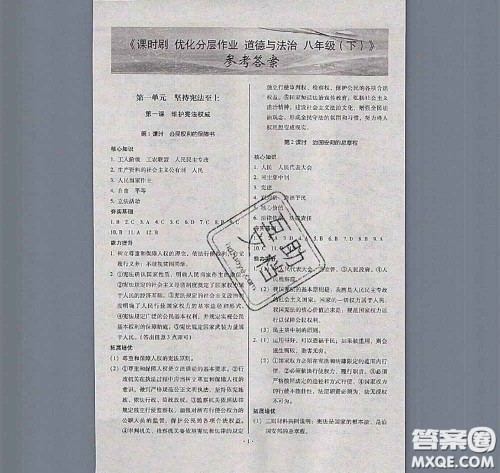 2020年课时刷优化分层作业八年级道德与法治下册人教版答案