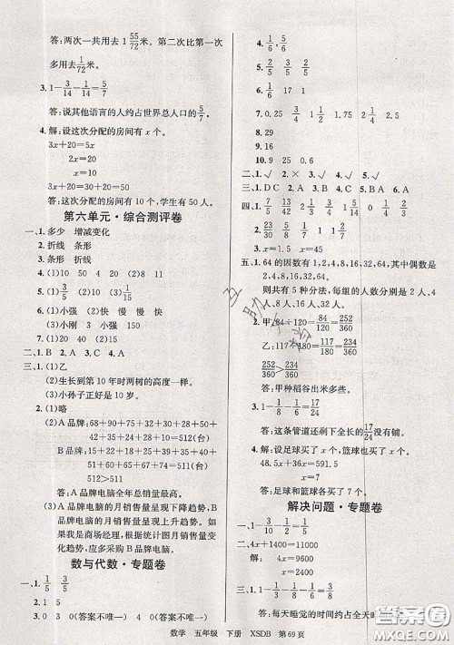 2020年优优好卷单元测评卷五年级数学下册西师版答案 2020年优优好卷单元测评卷五年级数学下册西师版答案
