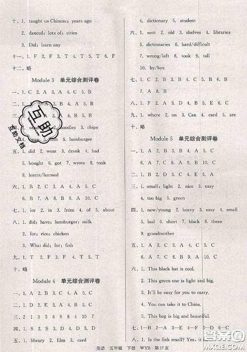 2020年优优好卷单元测评卷五年级英语下册外研版答案 2020年优优好卷单元测评卷五年级英语下册外研版答案