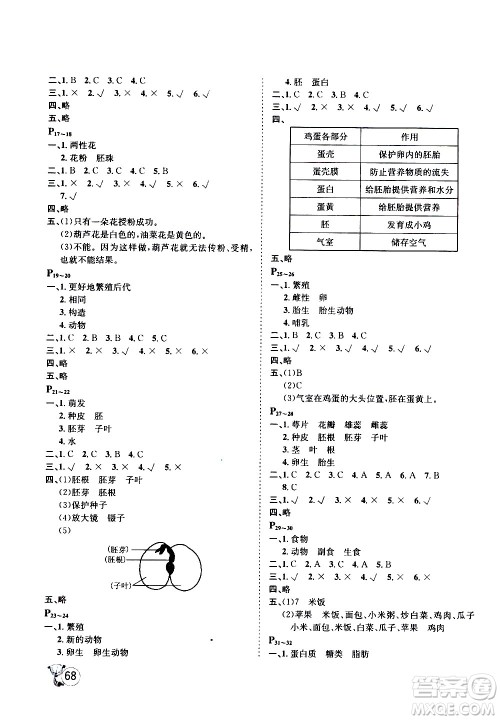 桂壮红皮书2020年暑假天地科学四年级教科版参考答案