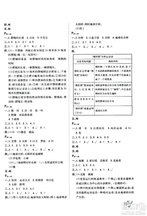 桂壮红皮书2020年暑假天地科学五年级教科版参考答案