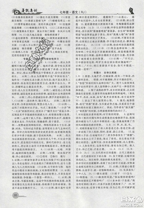 合肥工业大学出版社2020暑假集训七年级语文人教版答案 合肥工业大学出版社2020暑假集训七年级语文人教版答案