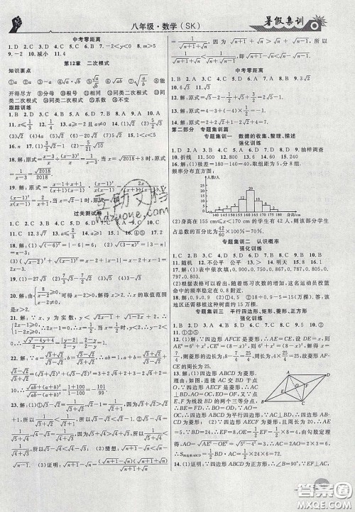 合肥工业大学出版社2020暑假集训八年级数学苏科版答案 合肥工业大学出版社2020暑假集训八年级数学苏科版答案