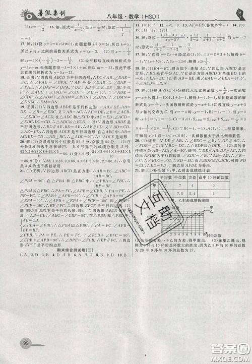 合肥工业大学出版社2020暑假集训八年级数学华师大版答案 合肥工业大学出版社2020暑假集训八年级数学华师大版答案