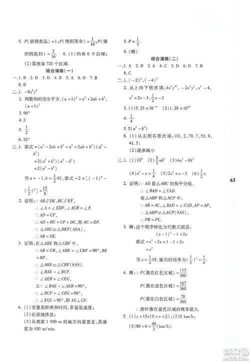 陕西人民教育出版社2020暑假作业与生活七年级数学C版答案