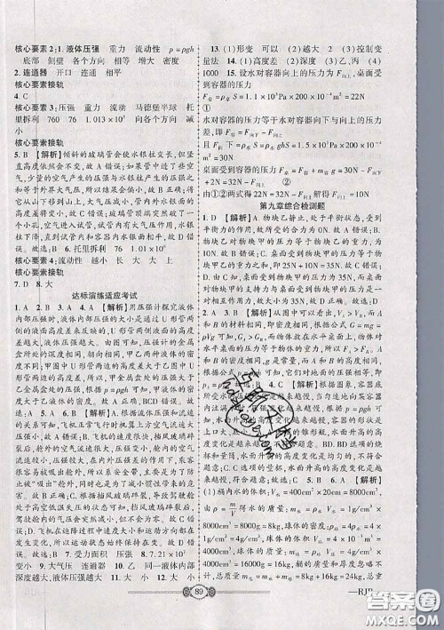 2020年金榜名卷必刷卷八年级物理下册人教版答案 2020年金榜名卷必刷卷八年级物理下册人教版答案