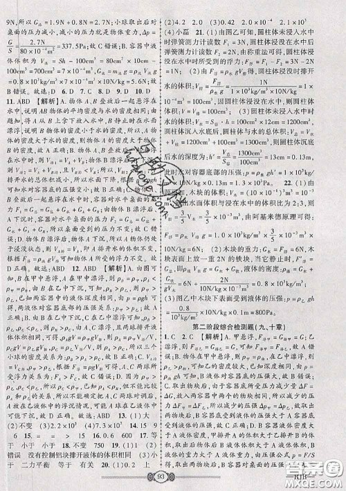 2020年金榜名卷必刷卷八年级物理下册人教版答案 2020年金榜名卷必刷卷八年级物理下册人教版答案