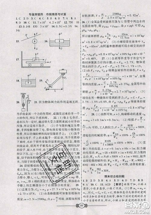 2020年金榜名卷必刷卷八年级物理下册人教版答案