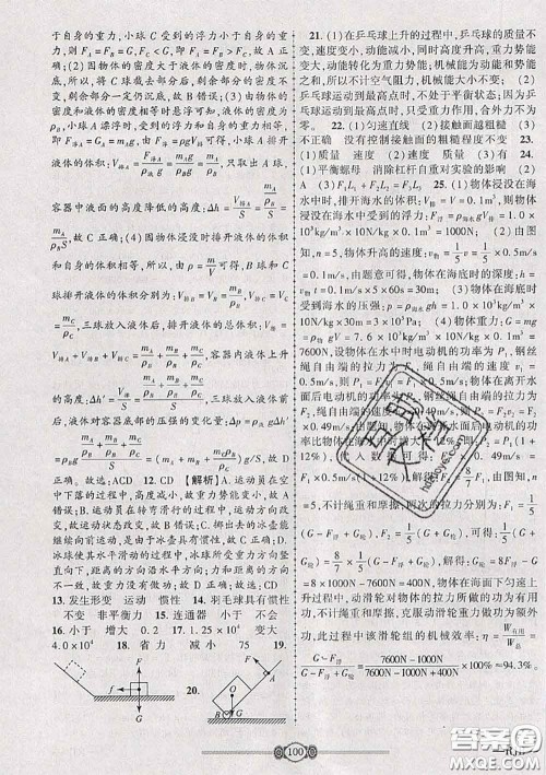 2020年金榜名卷必刷卷八年级物理下册人教版答案 2020年金榜名卷必刷卷八年级物理下册人教版答案