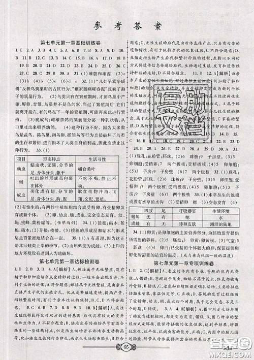 2020年金榜名卷必刷卷八年级生物下册人教版答案