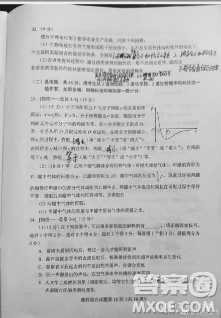 2020年全国高考真题全国1卷理综试题及答案 2020年全国高考真题全国1卷理综试题及答案