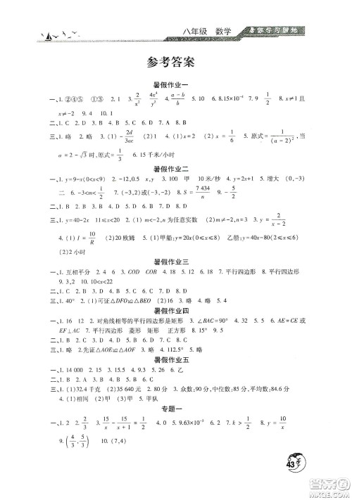 河南人民出版社2020暑假学习园地八年级数学答案