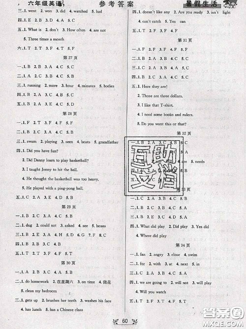 阳光出版社畅学图书2020年暑假衔接六升七英语答案 阳光出版社畅学图书2020年暑假衔接六升七英语答案