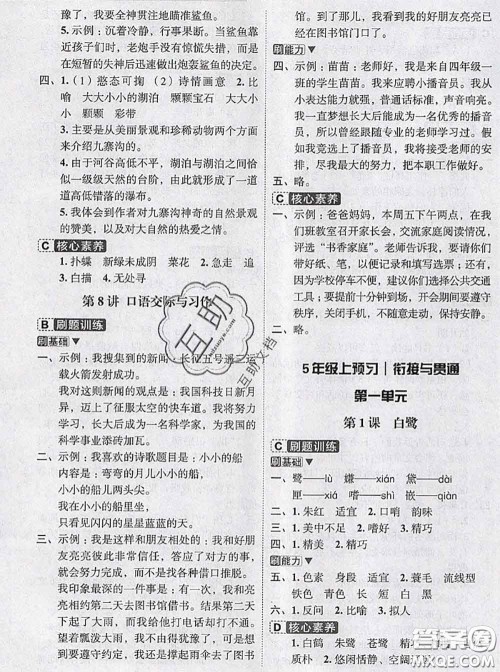 宁波出版社2020新版名师派暑假衔接四升五语文答案
