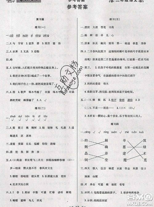 阳光出版社畅学图书2020年暑假衔接二升三语文答案