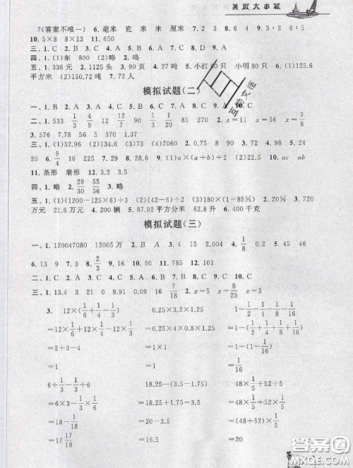 安徽人民出版社2020年暑假大串联小升初数学答案