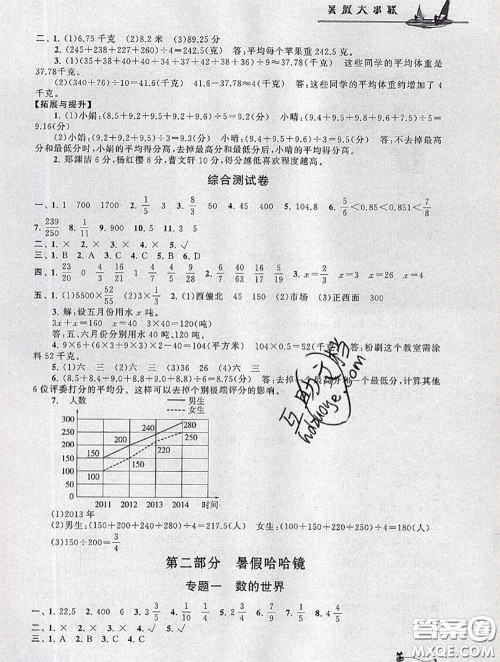 安徽人民出版社2020年暑假大串联五年级数学北师版答案