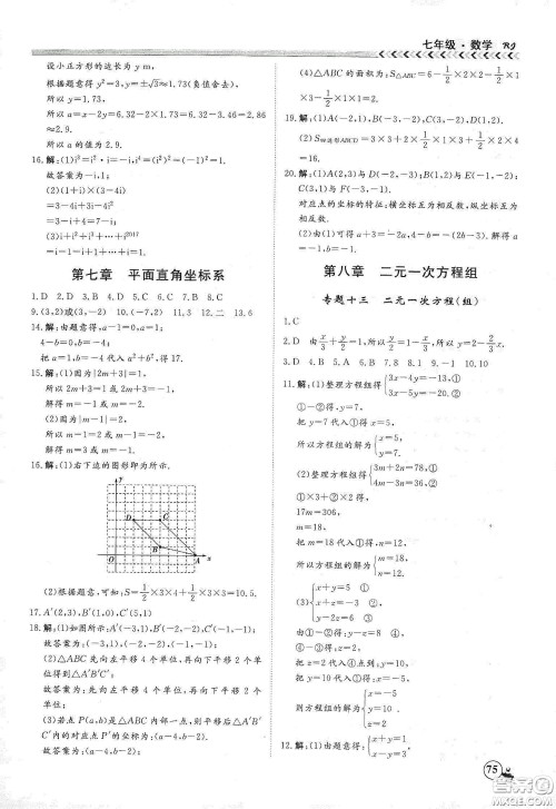 南方出版社2020假期冲冠学期系统复习预习衔接七年级数学答案