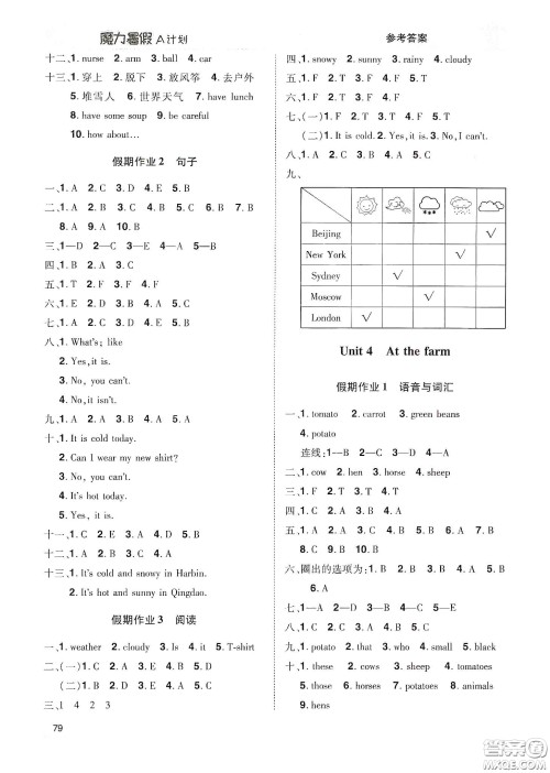 宇恒文化2020魔力暑假A计划四年级英语人教版答案