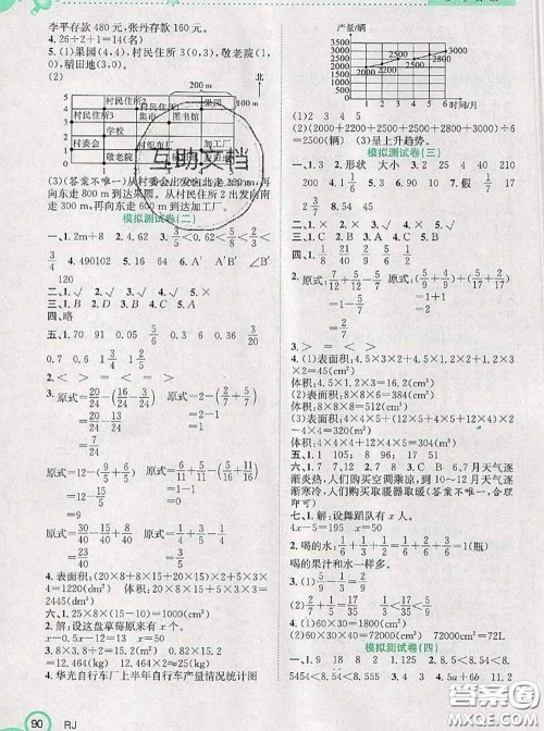 2020年赢在暑假衔接教材五升六数学人教版答案