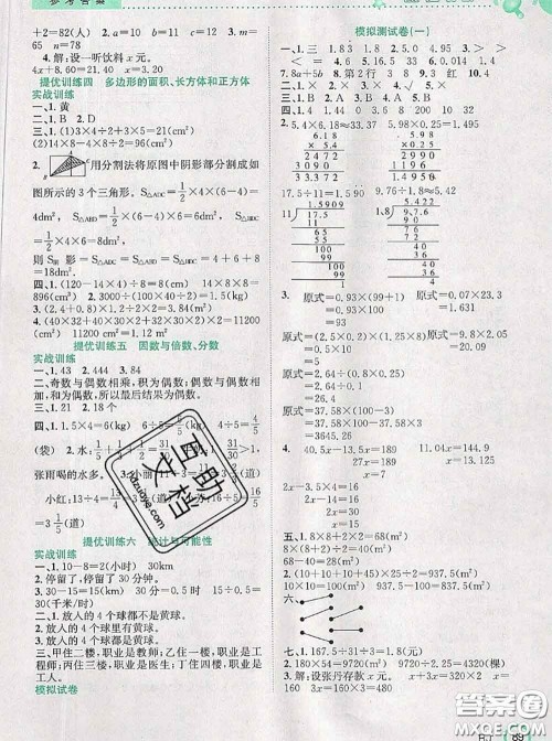 2020年赢在暑假衔接教材五升六数学人教版答案