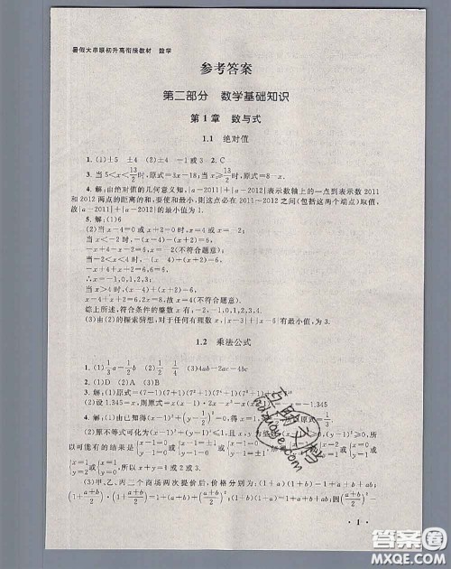 安徽人民出版社2020年暑假大串联九年级数学人教版答案