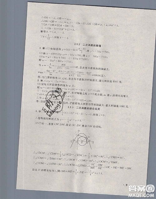 安徽人民出版社2020年暑假大串联九年级数学人教版答案 安徽人民出版社2020年暑假大串联九年级数学人教版答案