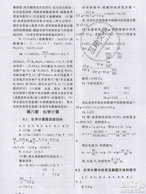 安徽人民出版社2020年暑假大串联九年级化学人教版答案