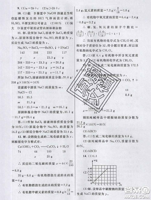 安徽人民出版社2020年暑假大串联九年级化学人教版答案