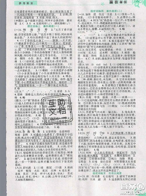 2020年赢在暑假衔接教材四升五语文人教版答案 2020年赢在暑假衔接教材四升五语文人教版答案