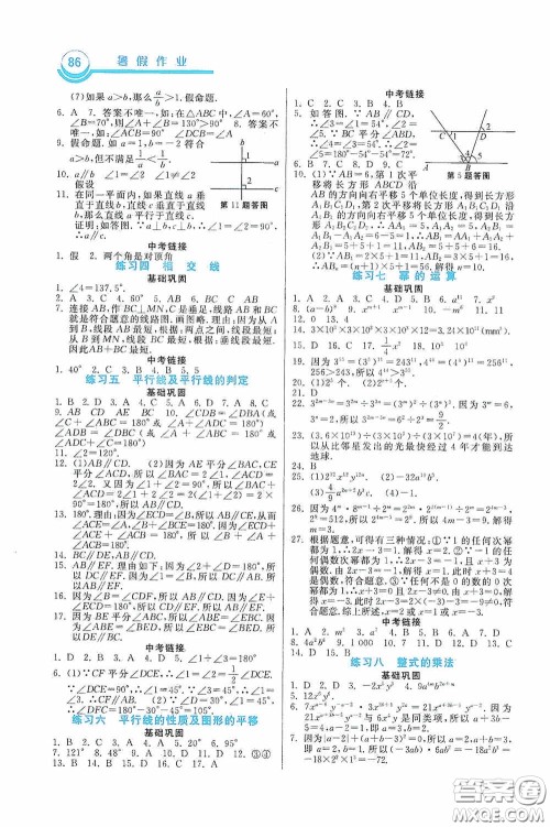 河北美术出版社2020暑假作业七年级数学答案