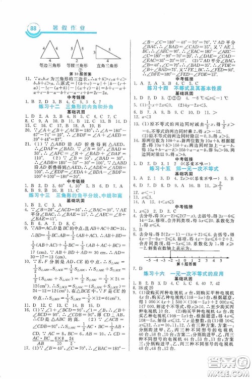 河北美术出版社2020暑假作业七年级数学答案