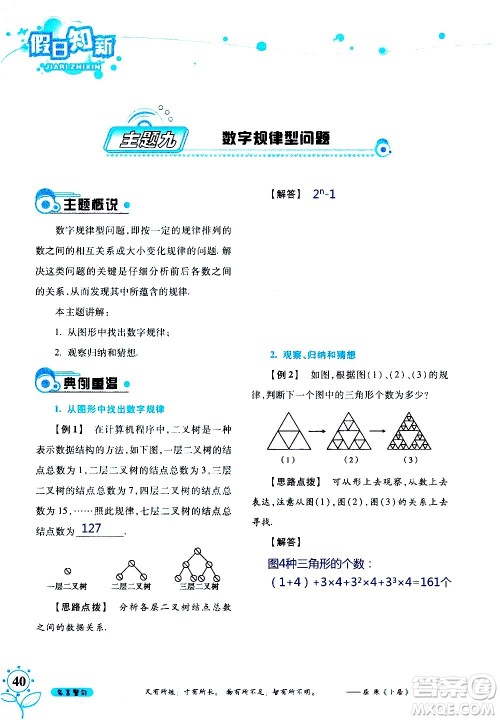 湖南师范大学出版社2020年暑假学习与生活假日知新七年级数学学习版参考答案