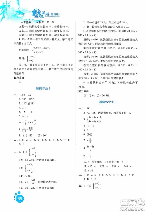 河北人民出版社2020暑假生活通用版七年级数学答案