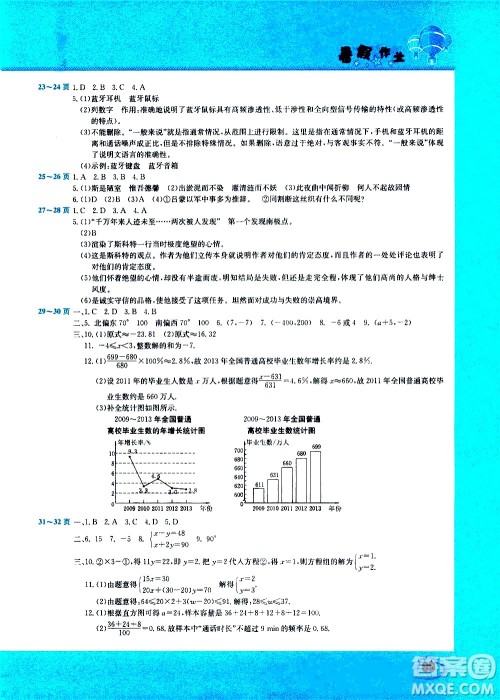 中原农民出版社2020年假期园地暑假作业七年级合订本参考答案