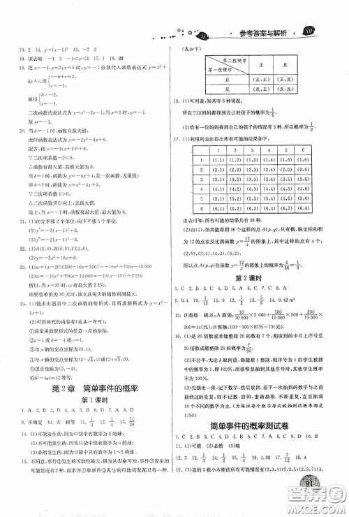 江苏人民出版社2020实验班提优训练暑假衔接版八升九年级数学ZJJY版答案