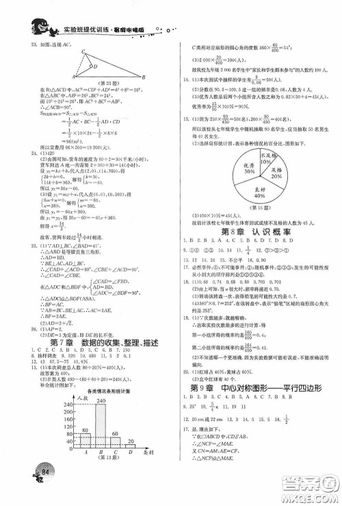 江苏人民出版社2020实验班提优训练暑假衔接版八升九年级数学JSKJ版答案