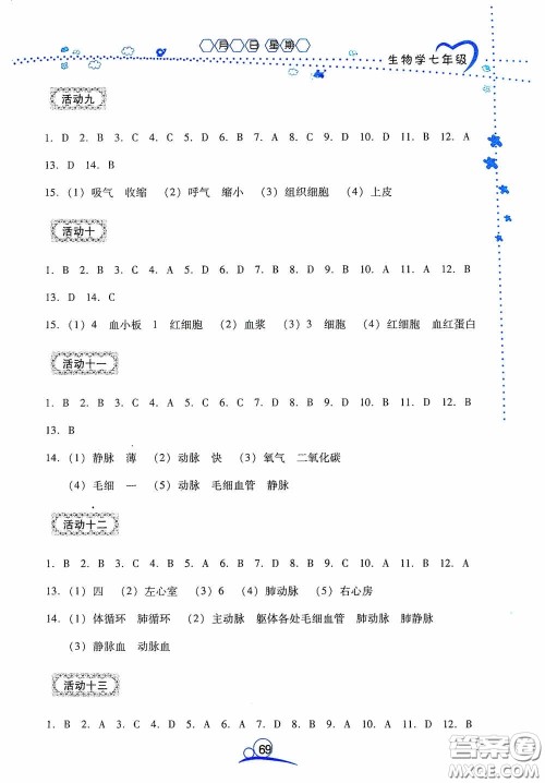 云南教育出版社2020导学练暑假作业系列生物学七年级答案