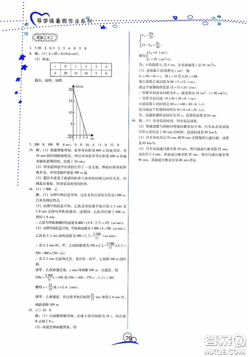 云南教育出版社2020导学练暑假作业系列数学八年级答案