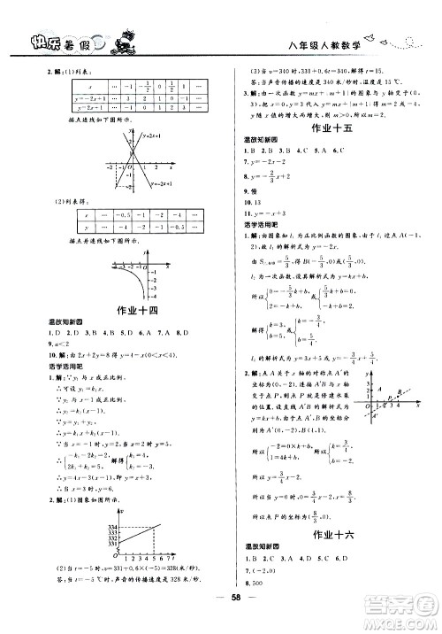 赢在起跑线2020年中学生快乐暑假数学八年级人教版参考答案