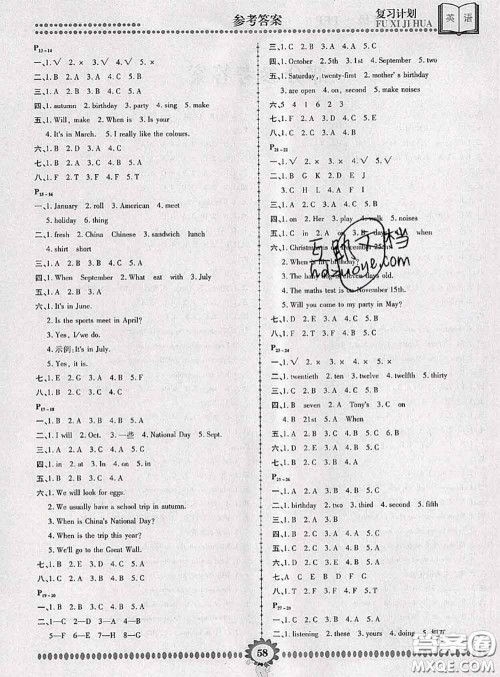 2020年金牌题库快乐假期复习计划暑假作业五年级英语人教版答案