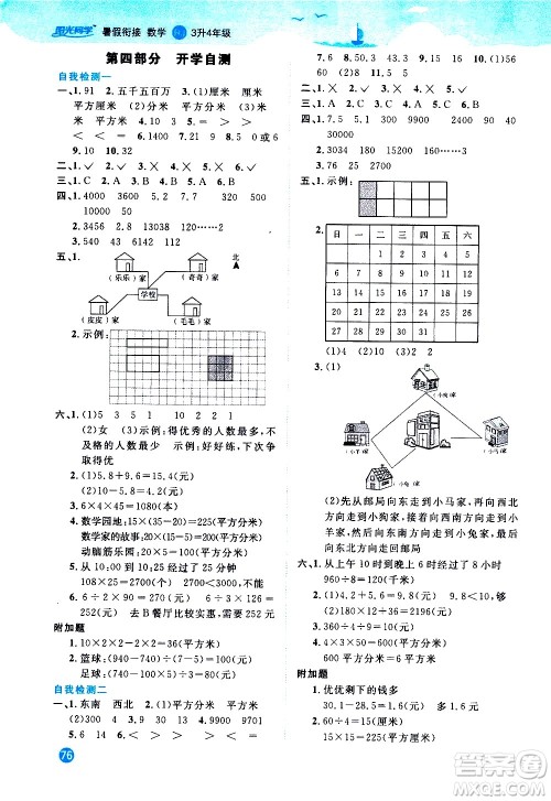 2020年阳光同学暑假衔接3升4数学RJ人教版参考答案