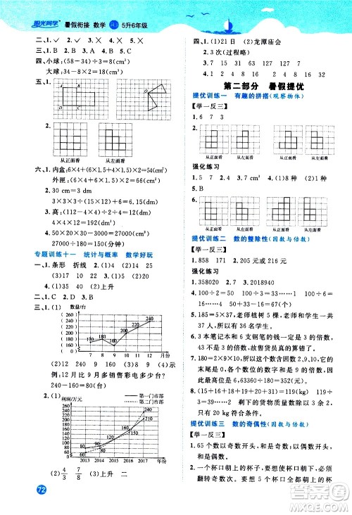 2020年阳光同学暑假衔接5升6数学RJ人教版参考答案