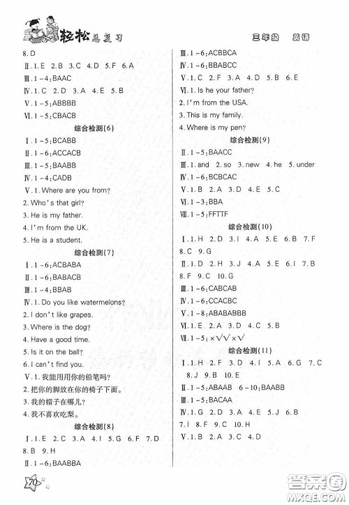 河北科学技术出版社2020轻松总复习假期作业轻松暑假三年级英语PEP版答案