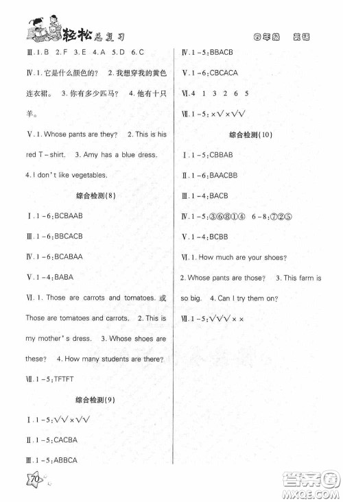 湖南大学出版社2020湘岳假期暑假作业四年级英语PEP版答案