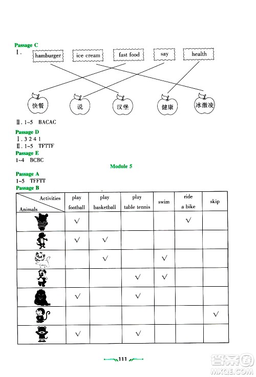 辽宁师范大学出版社2020年暑假乐园三年级起点英语三年级参考答案